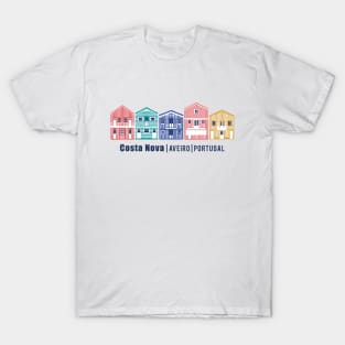 Colourful Portuguese houses // illo // yellow red blue and teal Costa Nova inspired houses T-Shirt